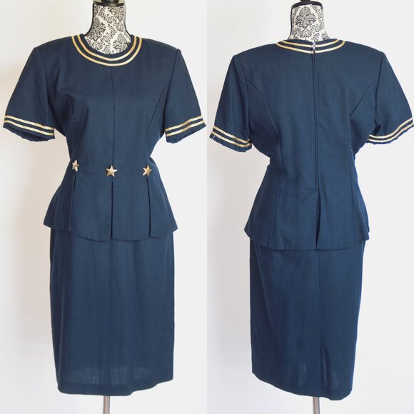 Vintage Dresses & Skirts - Vintage 80's Blue and Gold Fourth of July Star Spangled Dress 14